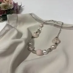 エレガントな異素材ミックスネックレス〜ピンク、ゴールド系