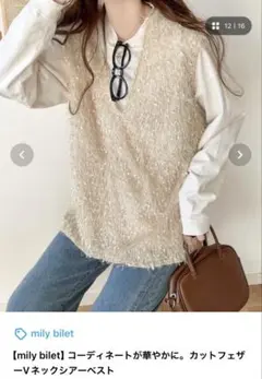 mily bilet カットフェザーVネックシアーベスト