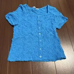 ブルー 半袖 トップス 凹凸素材 サイズ1のサムネイル