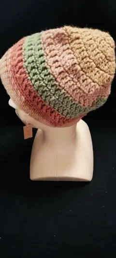 手編みストライプニットキャップ a9