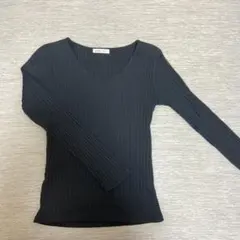 リブ編み ブラック 長袖 トップス