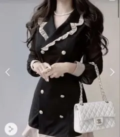 DHOLIC フリル配色ダブルボタンワンピース