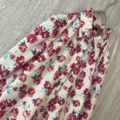 ヴィンテージ ブラウス 花柄 バラ レトロ ガーリー ホワイト ピンク 水色