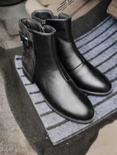 ブラックレザー ジッパーブーツLL