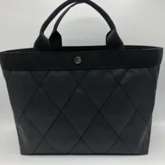 ハンドメイド　ブラック　フェイクレザー　キルティング　トートバッグ