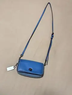 COACH 本革ミニショルダー 青 花柄 がま口 ショルダーバッグ 希少ブルー