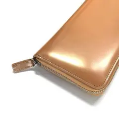 【高級！】コードバン調(牛革) 長財布 ラウンドファスナー オレンジ