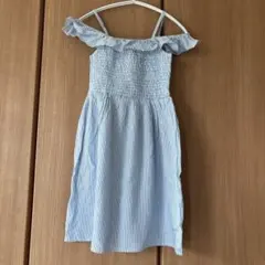 H&Mオフショルダーワンピース 青と白のストライプサイズ134/140