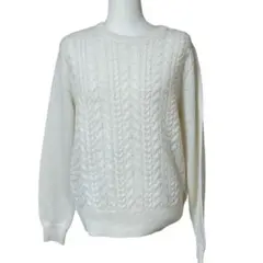 earth music&ecology M オフホワイト ケーブルニットトップス