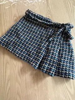 zara kidsツイード ラップスカート 青チェック