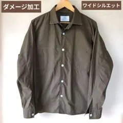 トゥモローランド ワークシャツ L~XL相当 カーキ ダメージ加工 ワイドのサムネイル