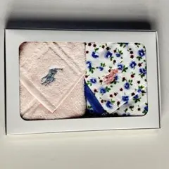 【新品・箱入り】ラルフローレン　ミニタオルハンカチ ピンク 花柄刺繍 綿100％