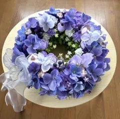 ＊ふっくらパープル系紫陽花とローズの大人可愛いフラワーリース(30cm)リボン付