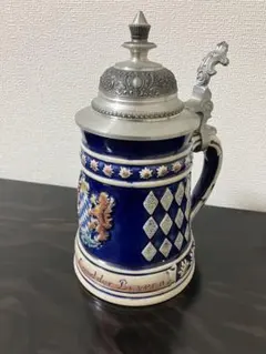 ドイツ製BEYER ビールジョッキ　シュタイン蓋付　西ドイツバイエルン紋章　陶器