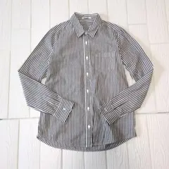 美品 ストライプシャツ シェルボタン 細身 綿100% S シンプル