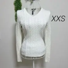 ギャップ・長袖ニット ホワイト XXS ケーブルニット Vネック 訳あり
