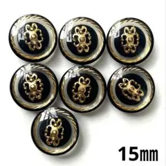 装飾ボタン 黒 金 15㎜ 7個 No.833