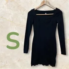 ブラック 長袖 ミニワンピース S レース　シンプル