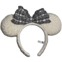 ディズニー カチューシャ ミニー 新作 もこもこ 青チェック ボア素材