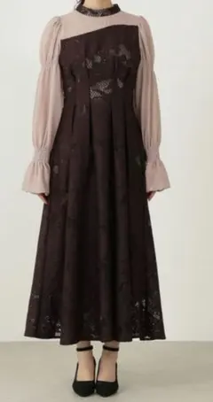 kana シアー素材 ボリューム袖 刺繍レース ワンピース グレー S - メルカリ