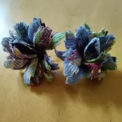 花形デニムブローチ2個セット