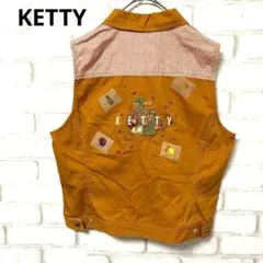 KETTY トップス　ベスト　刺繍　チェック柄　フルーツ　黄土色