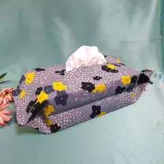 ティッシュボックスカバー　色々サイズ　花柄　グレー