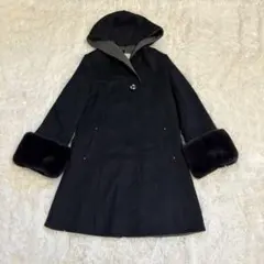 Feroux ロングコート S ウール オンワード樫山 ファー ギャザー フード