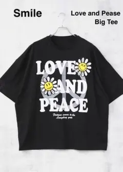 【定価¥5,390 新品】SMILE ラブ&ピース フラワーBIGシルエット黒Tのサムネイル