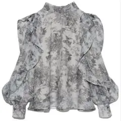 SNIDEL（スナイデル）｜オーガンシースルーブラウス NVY トワルドジュイ柄