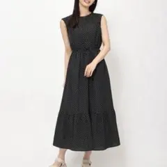 ミッシュマッシュ　ドットギャザーロングワンピース　ブラック　S