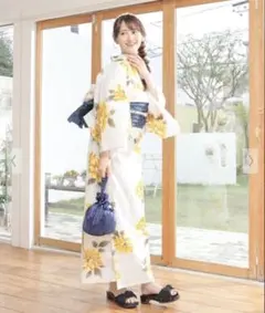 Honeys セパレート浴衣（スカートタイプ） オフ× イエローのサムネイル