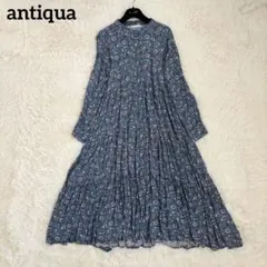 アンティカ　ロングワンピース　ボタニカル　ティアード　ペズリー　ブルー　ギャザー