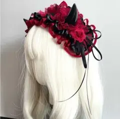 ヘッドドレス　ゴスロリ 原宿系 地雷系 ガーリー アニメ 病みかわ悪魔の角付き