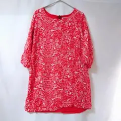 レア✨️　OLD NAVY オレンジ　ボタニカル柄 五・七分袖　チュニック　 Lのサムネイル