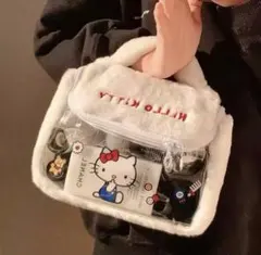 ハローキティ クリアポーチ もこもこ ミニバッグ 化粧ポーチ