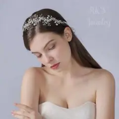 小枝パールヘッドドレスビジューヘアアクセサリーブライダル髪飾り結婚式f