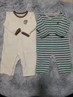 ミキハウス ロンパース 70 アイボリー ストライプ２枚SET