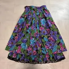 ヴィンテージ　vintage♡レトロ 花柄 ロングスカート レース　プリーツ