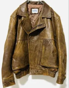 VINTAGE ダブルライダース　短丈 ラムレザー ジャケット 茶色
