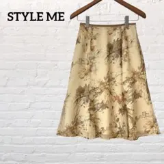《スタイルミー》フレアスカート ベージュ系 花柄【S相当】薄手　日本製