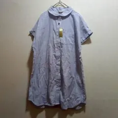 美品★Pur colore シャツワンピース 半袖 ピンストライプ ブルー