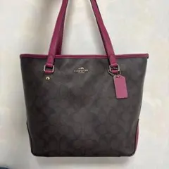 COACH コーチ　トートバッグ ダークブラウン/ピンク