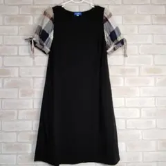 ブルーレーベル ワンピース ひざ丈 リボン チェック ブラック