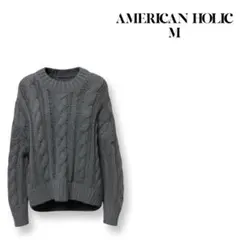 AMERICAN HOLIC M グレー ケーブルニットセーター