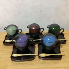 バラエティーカップ蓋付　スプーン・盆セット　5客セットのサムネイル