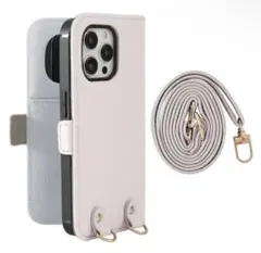 ホワイト iPhoneケース ショルダーストラップ付き