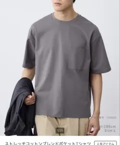 【タグ付き未使用】PLST ストレッチコットンブレンドポケットTシャツ GRAY