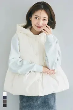値下げ coca フード付きペプラム 中綿 ダウン ベスト　M ホワイト 白
