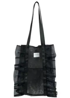 ☆新品☆ 残1点 シンプル トートバッグ メッシュ フリル A4 縦型 ブラック